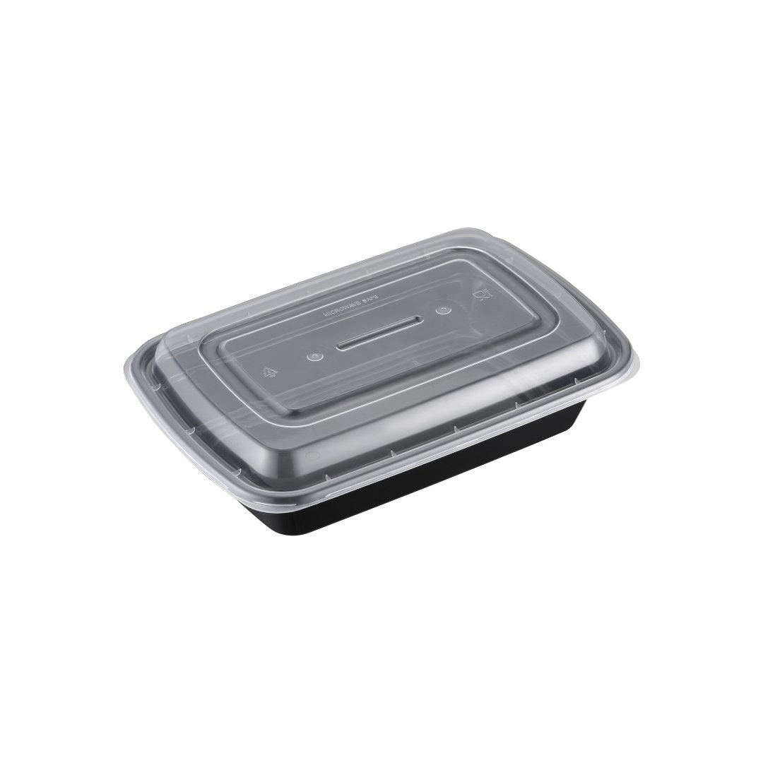 24oz Shallow Rectangular Microwaveable Container with Lid, 150 Sets