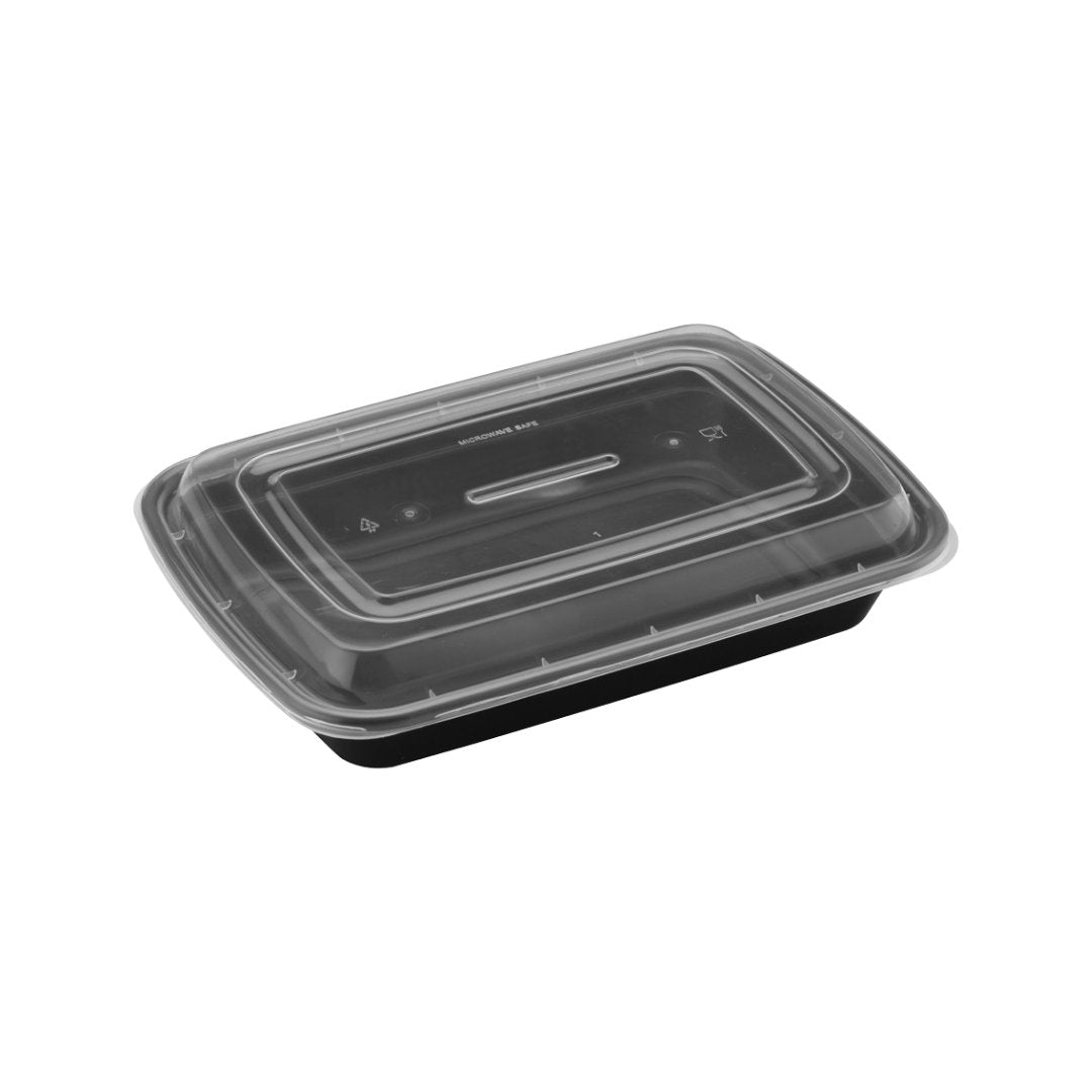 28oz Shallow Rectangular Microwaveable Container with Lid, 150 Sets
