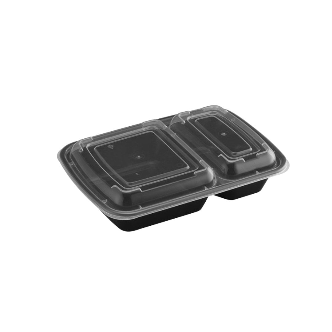32oz Rectangular Microwaveable Container with Lid 2-compartment, 150 Sets