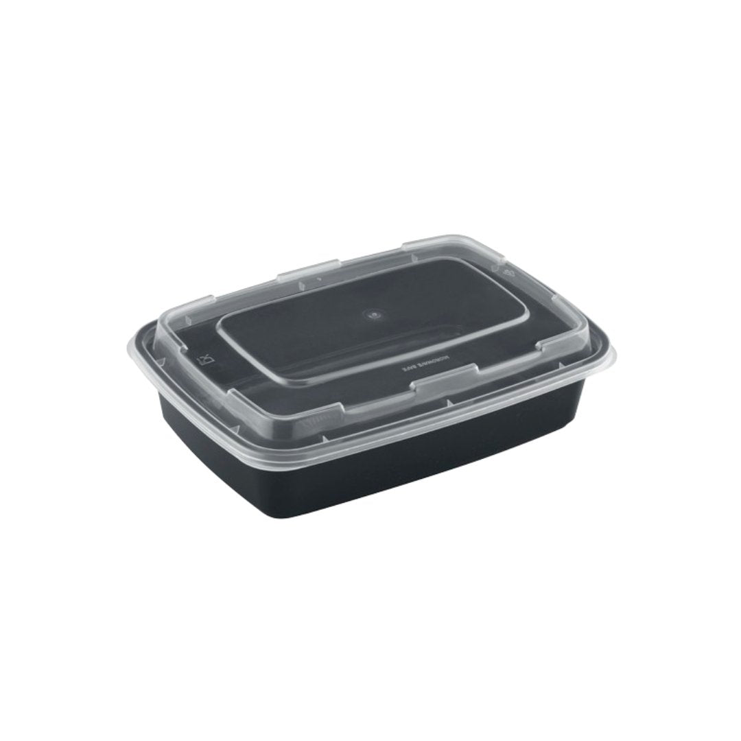 38oz Rectangular Microwaveable Container with Lid, 150 Sets