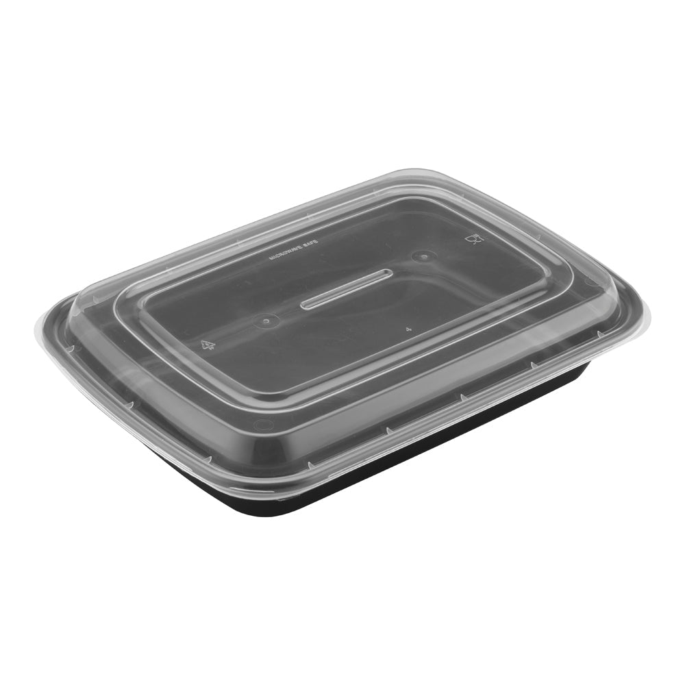 38oz Shallow Rectangular Microwaveable Container with Lid, 150 Sets