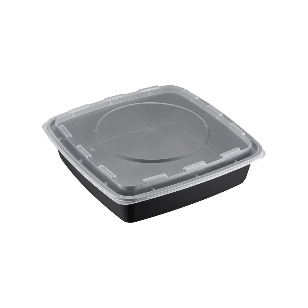 48oz Square Microwaveable Container with Lid, 150 Sets