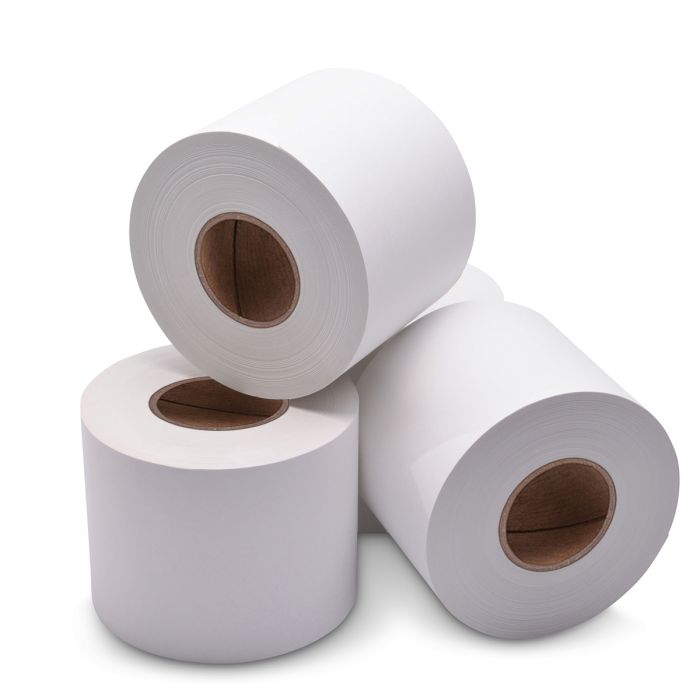 58 mm x 213 ft Iconex Sticky Media™ , 36 per Carton, 80 GSM Facestock, 100 mm OD, No Sense Mark Repeat