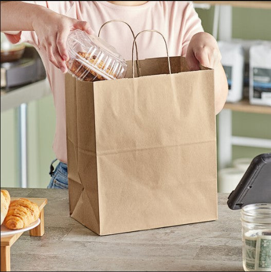 Watson Distributing 10" x 6.75" x 12" Brown Paper Bag Shopping Bag With Handles 250/Case