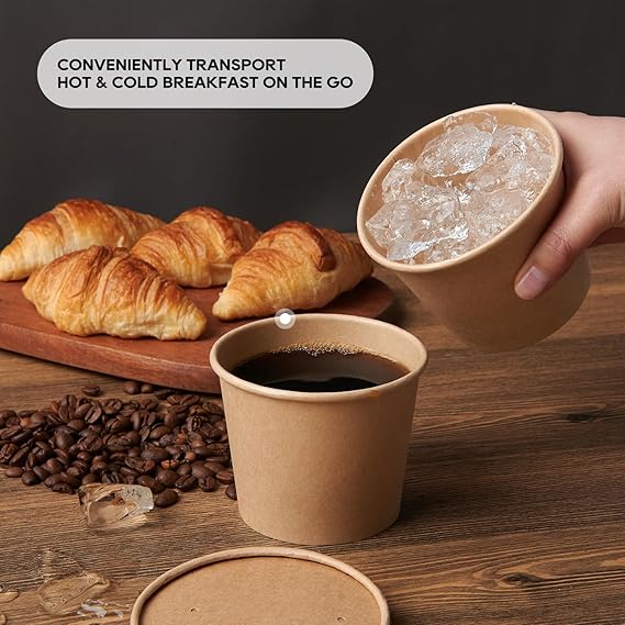 Watson Distributing 8 Oz Paper Ice Cream/Soup Cup With Vented Paper Lid Combo Brown 250/Case