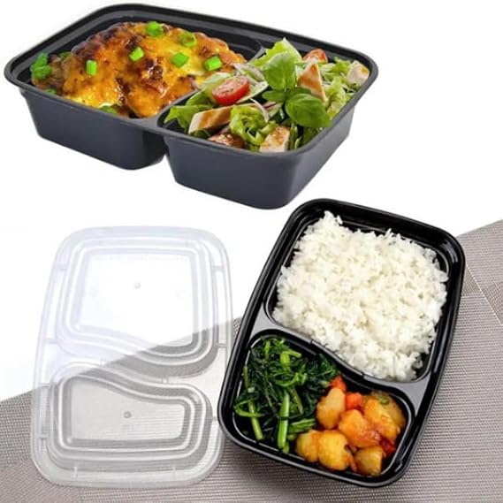 Watson Distributing 34 Oz Black Rectangular Microwaveable Container With Lid 2-Compartment 150/Case