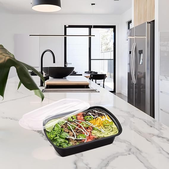 Watson Distributing Bento Box 1-Compartment (520) Black With Clear Lid Combo 400/Case