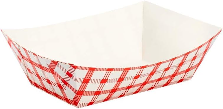 Watson Distributing 1 Lb Food Boat Tray Red Check & White 1000/Case