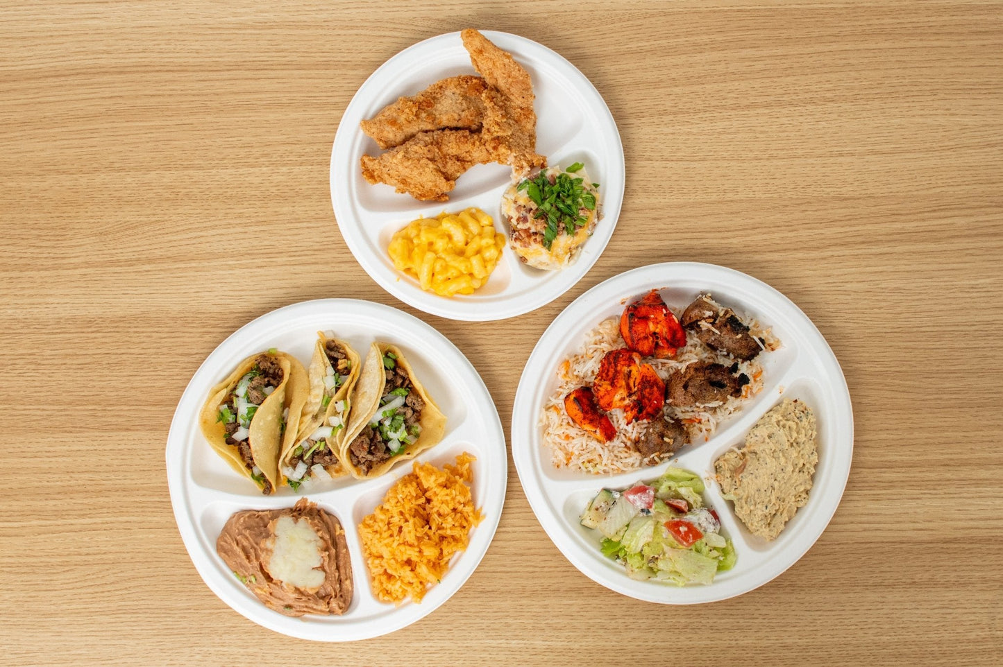 Bagasse Round Plate 3-compartment, 9‘’, White, PFAS FREE, 500pc