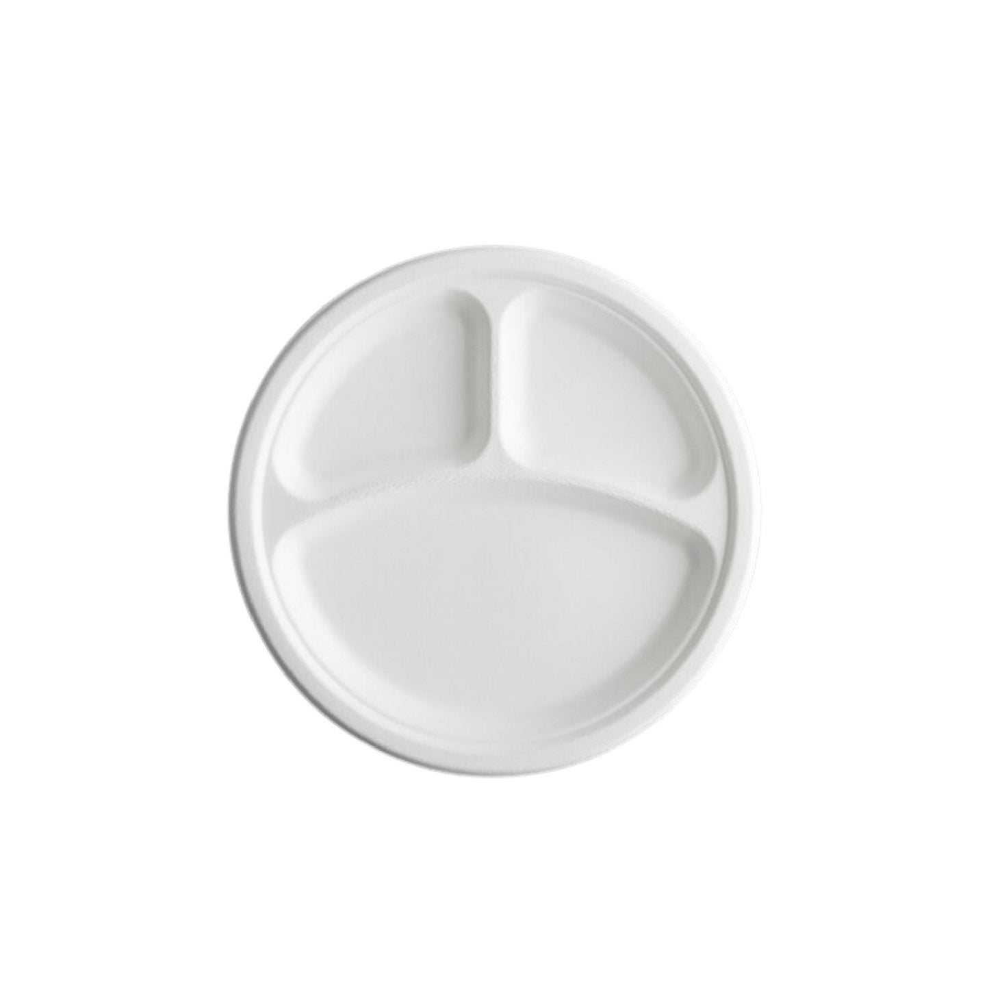 Bagasse Round Plate 3-compartment, 9‘’, White, PFAS FREE, 500pc