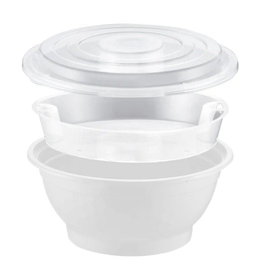 BUNDLE: 50oz Microwaveable Noodle Bowl with Insert and Lid, Black and White, 240 Sets
