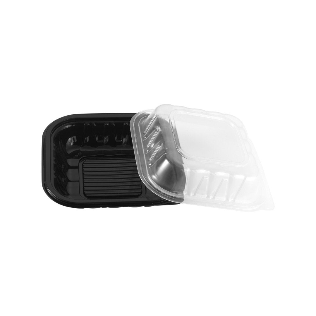 Two-Piece Microwaveable Black Tray with Translucent Lid, 9" x 9", 100 Sets