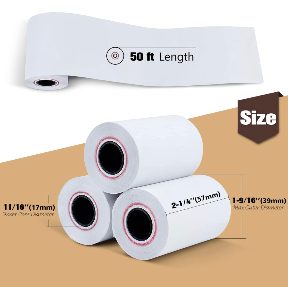 2 1/4" x 50' BPA-Free Thermal Receipt Paper Rolls (50 Rolls)