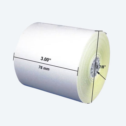 Watson Distributing 3" x 90' 2-Ply Carbonless Paper Rolls - White/Canary, 50 Rolls/Case