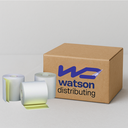 Watson Distributing 3" x 90' 2-Ply Carbonless Paper Rolls - White/Canary, 50 Rolls/Case