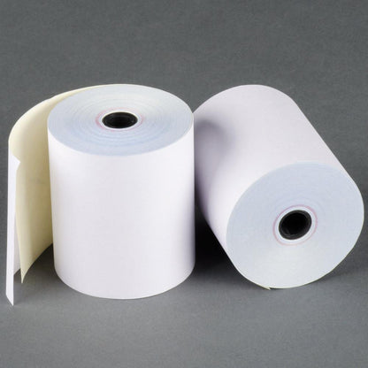 Watson Distributing 3" x 90' 2-Ply Carbonless Paper Rolls - White/Canary, 50 Rolls/Case
