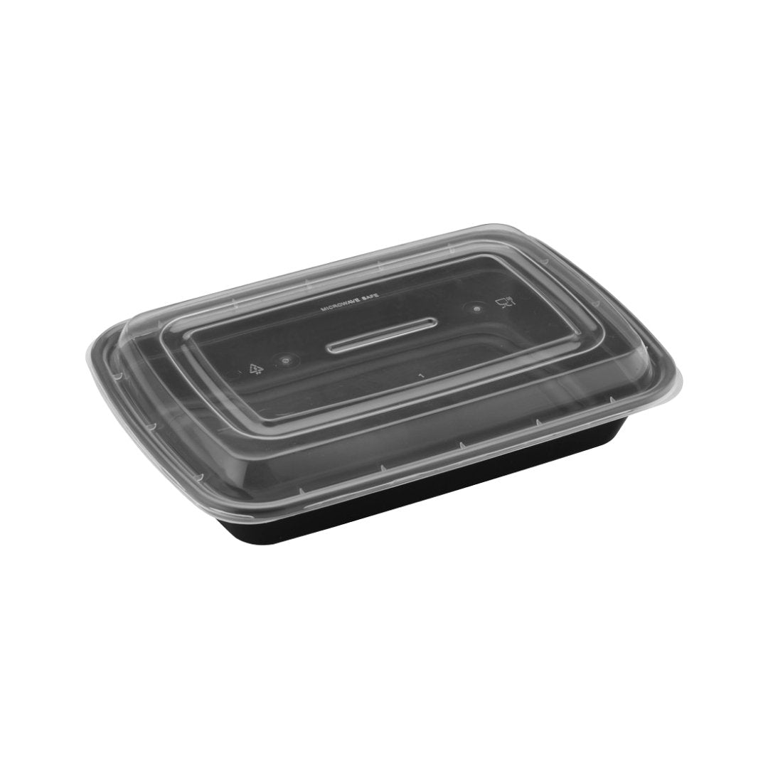 32oz Shallow Rectangular Microwaveable Container with Lid, 150 Sets