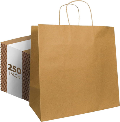 Watson Distributing 13" x 7" x 13" Kraft Brown Paper Shopping Bag With Handle 250/Case