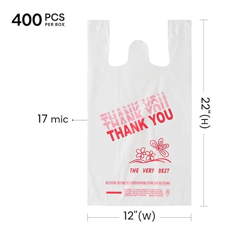 Watson Distributing Large T-Shirt Bags 12" x 7" x 22" 17 Mic "Thank You" 400/Case