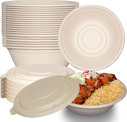 Watson Distributing 40 Oz 8" Disposable Bowl Sugarcane Bagasse Natural/Tan Compostable Round 300/Case