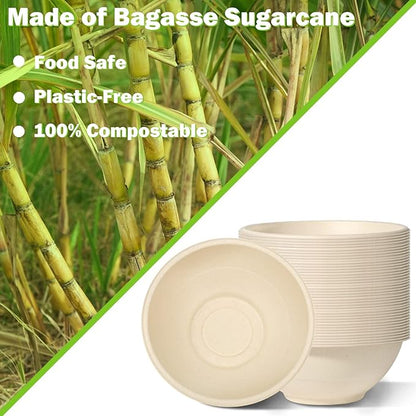 Watson Distributing 40 Oz 8" Disposable Bowl Sugarcane Bagasse Natural/Tan Compostable Round 300/Case