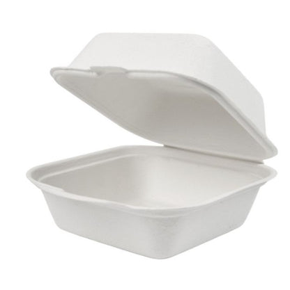 Watson Distributing 6" X 6" X 3" White Compostable Sugar Cane/Bagasse Hinged-Lid Container 500/Case