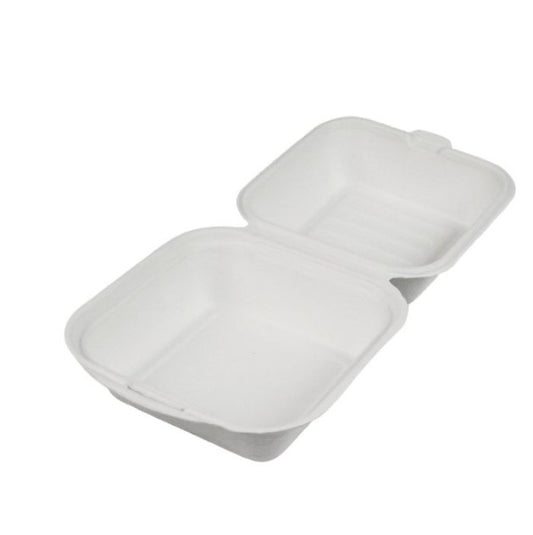 Watson Distributing 6" X 6" X 3" White Compostable Sugar Cane/Bagasse Hinged-Lid Container 500/Case
