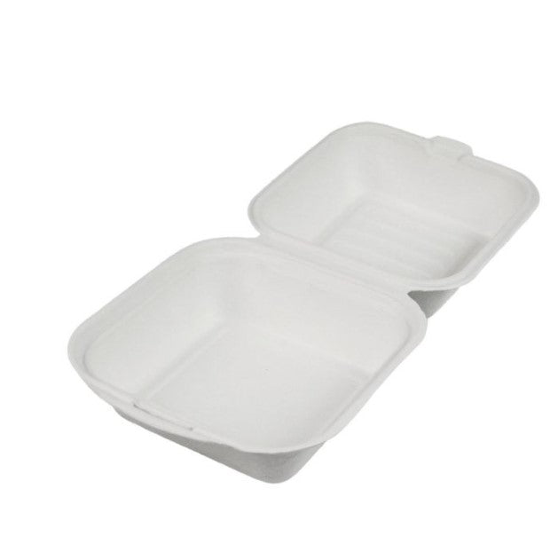 Watson Distributing 6" X 6" X 3" White Compostable Sugar Cane/Bagasse Hinged-Lid Container 500/Case