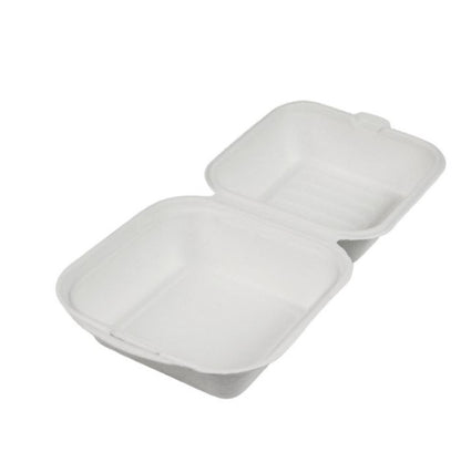Watson Distributing 6" X 6" X 3" White Compostable Sugar Cane/Bagasse Hinged-Lid Container 500/Case