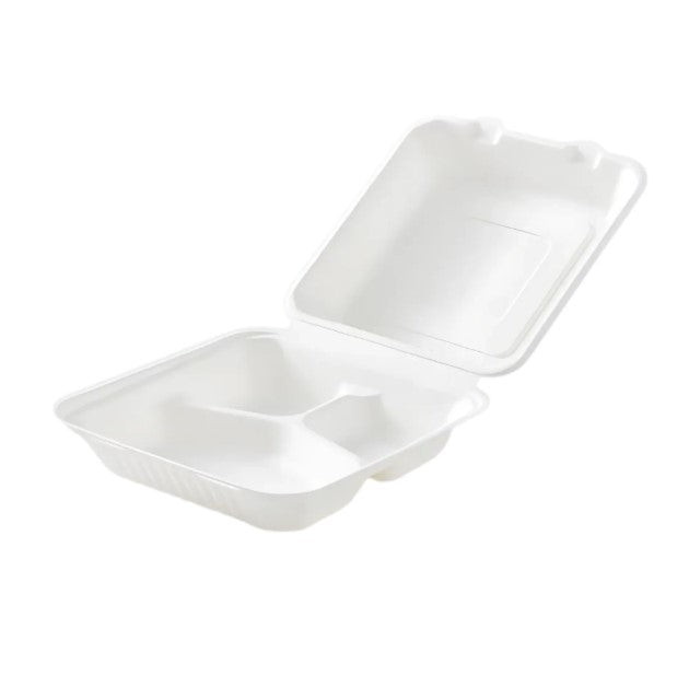 Watson Distributing 8.25" x 7.55" Clamshell Mfpp Container 3-Compartment Center Slide Lock 150/Case