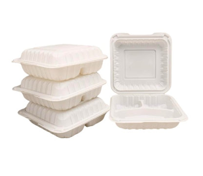 Watson Distributing 8.25" x 7.55" Clamshell Mfpp Container 3-Compartment Center Slide Lock 150/Case