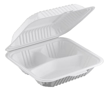 Watson Distributing 8.25" x 7.55" Clamshell Mfpp Container 3-Compartment Center Slide Lock 150/Case