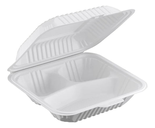 Watson Distributing 8.25" x 7.55" Clamshell Mfpp Container 3-Compartment Center Slide Lock 150/Case