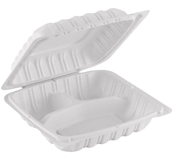 Watson Distributing 8" x 8" Clamshell Mfpp Container 3-Compartment Corner Lock 150/Case