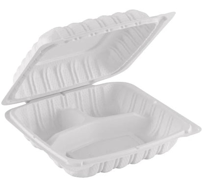 Watson Distributing 8" x 8" Clamshell Mfpp Container 3-Compartment Corner Lock 150/Case