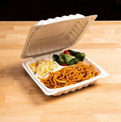 Watson Distributing 8" x 8" Clamshell Mfpp Container 3-Compartment Corner Lock 150/Case