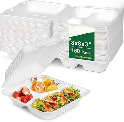 Watson Distributing 8" x 8" Clamshell Mfpp Container 3-Compartment Corner Lock 150/Case