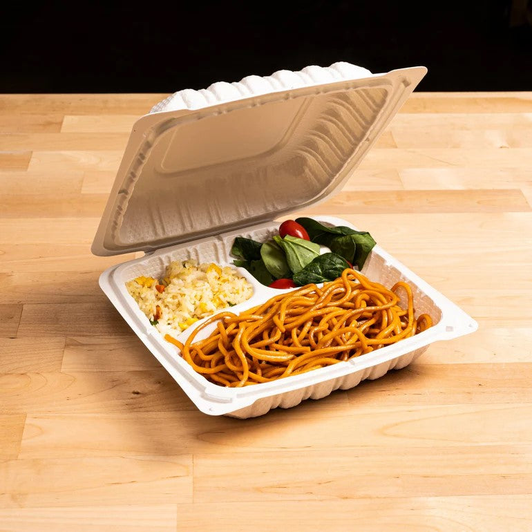 Watson Distributing 9" x 9" Clamshell Mfpp Container 3-Compartment Corner Lock 150/Case