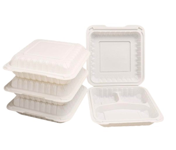 Watson Distributing 9" x 9" Clamshell Mfpp Container 3-Compartment Corner Lock 150/Case