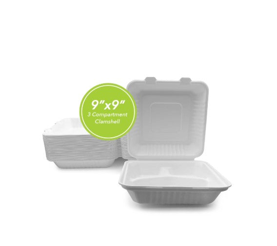 Watson Distributing 9" x 9" Clamshell Mfpp Container 3-Compartment Corner Lock 150/Case