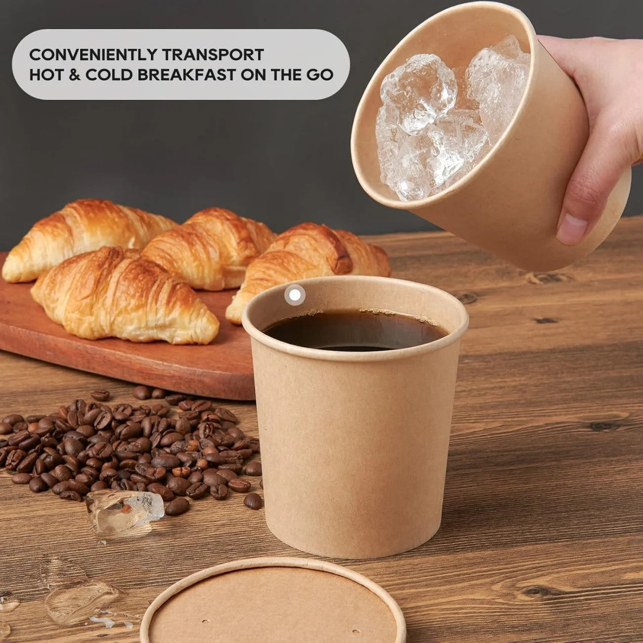 Watson Distributing 12 Oz Paper Ice Cream/Soup Cup With Paper Lid Combo Brown 250 Sets/Case