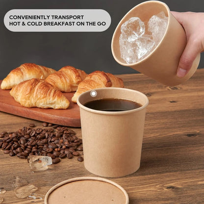 Watson Distributing 12 Oz Paper Ice Cream/Soup Cup With Paper Lid Combo Brown 250 Sets/Case