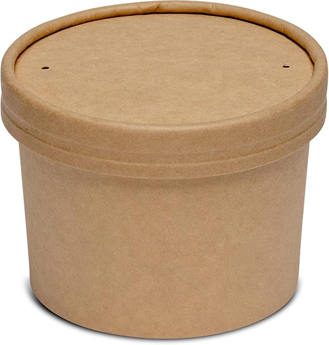 Watson Distributing 12 Oz Paper Ice Cream/Soup Cup With Paper Lid Combo Brown 250 Sets/Case