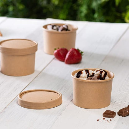 Watson Distributing 12 Oz Paper Ice Cream/Soup Cup With Paper Lid Combo Brown 250 Sets/Case