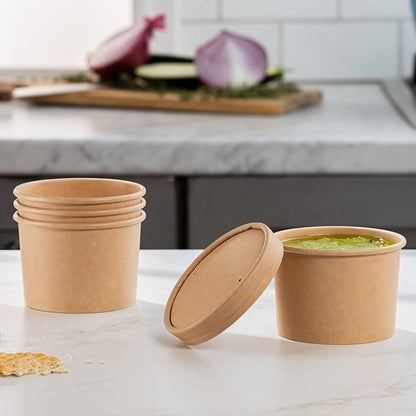 Watson Distributing 12 Oz Paper Ice Cream/Soup Cup With Paper Lid Combo Brown 250 Sets/Case