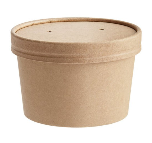 Watson Distributing 8 Oz Paper Ice Cream/Soup Cup With Vented Paper Lid Combo Brown 250/Case