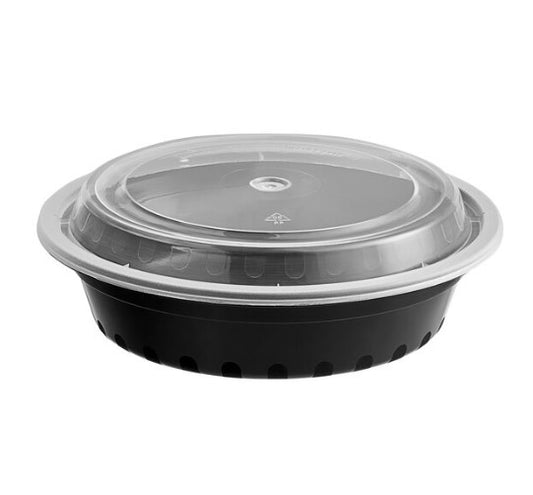 Watson Distributing 24 Oz Round Black Microwaveable Container With Lid 150/Case