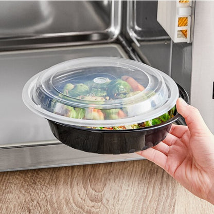 Watson Distributing 24 Oz Round Black Microwaveable Container With Lid 150/Case