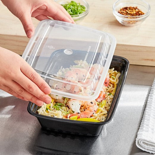 Watson Distributing 28 Oz Black Rectangular Plastic Take-Out Container With Clear Lid Combo 150/Case