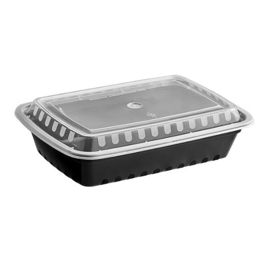 Watson Distributing 28 Oz Black Rectangular Plastic Take-Out Container With Clear Lid Combo 150/Case